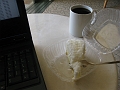 Kona coffee and a bit of coconut cake. Yee haw.