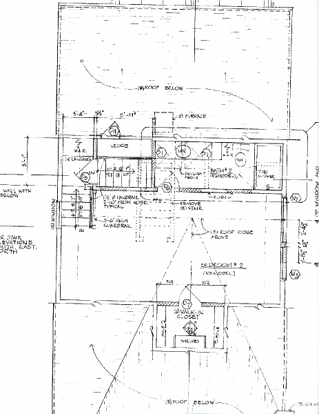bedroom_plan.jpg - Compare to the dotted lines. Old stair location chops room into two halves that are each just small enough to not be fully useable. New stair opens up a fairly generously sized space. Bath becomes almost 2x as big. Closet space doubles (sq ft floor plan) but becomes even more usable than that with more headspace. Room gets a bed wall and maybe even a TV wall across from it. Ability to enjoy view should (code willing) go up as well. The stairs caused other problems before that will be remedied by this job as well.
