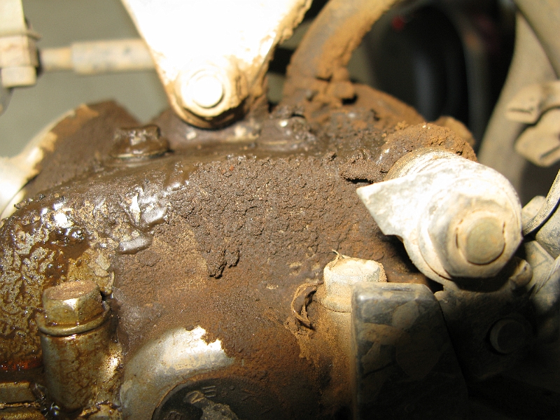 IMG_0176.JPG - Right side of the motor. My guess is that the valve cover bolts just aft of the motor mount (left in this shot) both backed off just enough to let oil weep out.