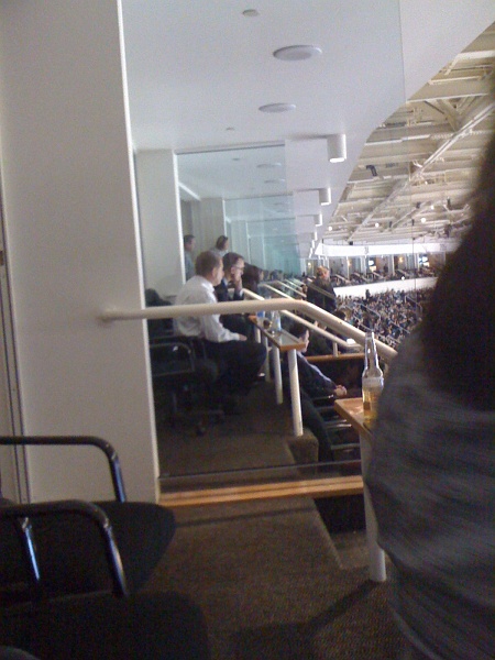 IMG_0116.JPG - Flyers at Sharks. In the box next to Paul Holmgren. Total poker face the whole game. No talking at all during the periods.