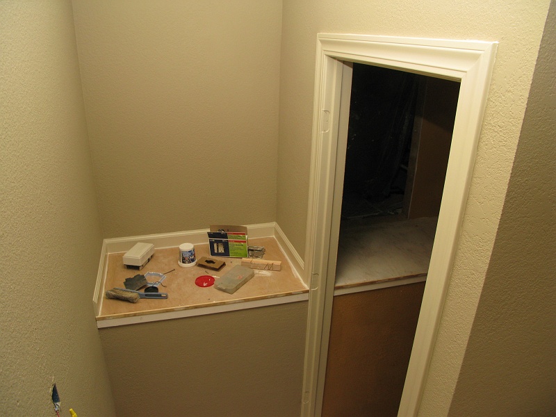IMG_2639.JPG - Trim work going in in the niche where my full size buddha statue will go.