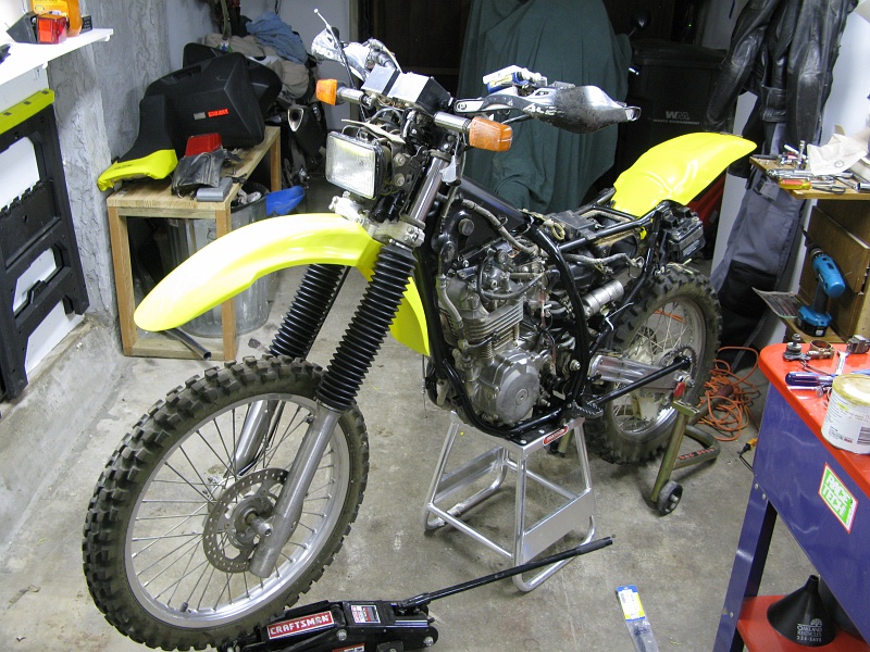 IMG_3527.JPG - Handlebars in approximately the right place. Let's start drilling some holes for that rear fender.