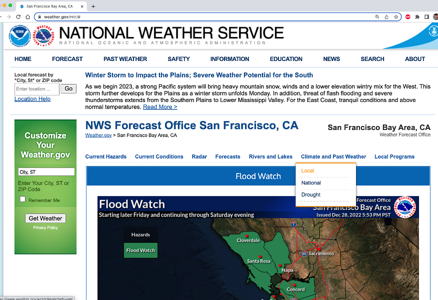 NWS climate and past weather
