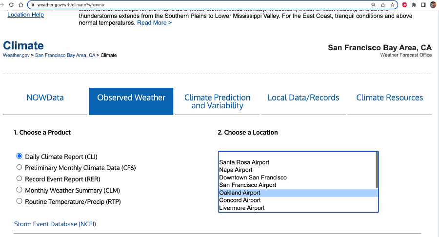 NWS climate oakland observed weather