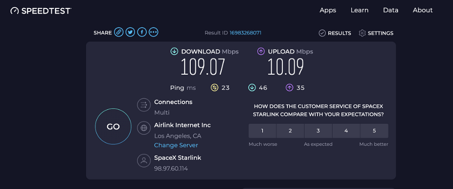starlink new brighton site 107 speed