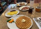 IMG 2497  Let's see how we feel about a waffle and sausage an scrambles. [It was OK.]