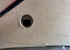 IMG 3298  Gonna need to make the hole bigger so the nose of the tool can fit in and press against the metal.