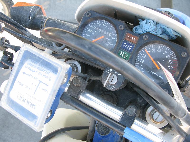 IMG_1645.JPG - Pre-ride odometer check rendered useless mid-ride when the speedometer cable broke. The GPS unit said we did 120 miles on the day though.